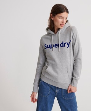 Superdry Registered Flock Női Kapucnis Pulóver Szürke | VXELS8231